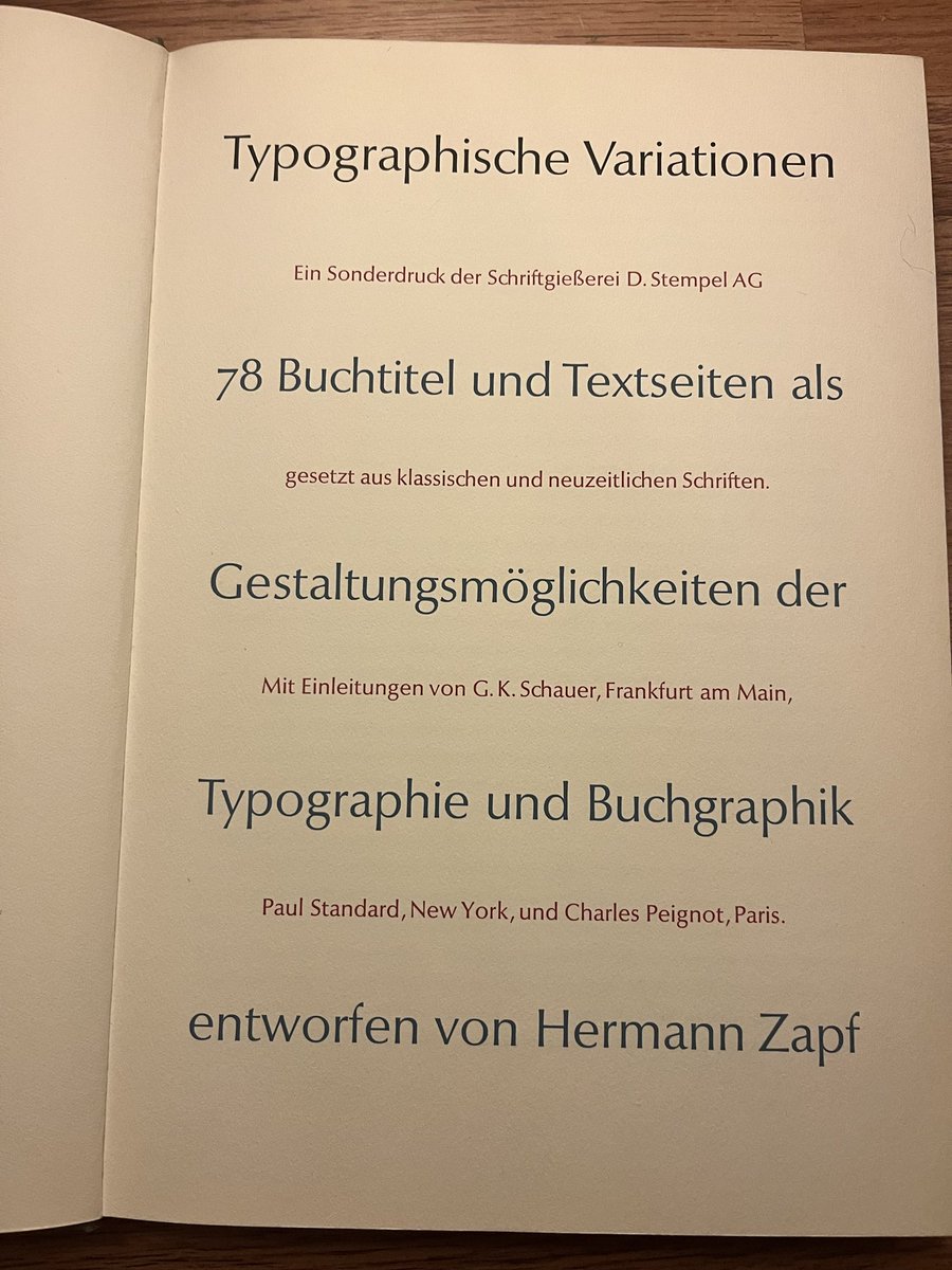 type_alchemy's tweet image. „Typographic Variations“ by Hermann Zapf. The Book was printed on copperplate paper on Hahnemühle Büttenfabrik. Its Pages Sound, when turned, Like softly falling Snow. Yesterday at Midnight the First Snow Covered my City, and by Morning it had already melted.