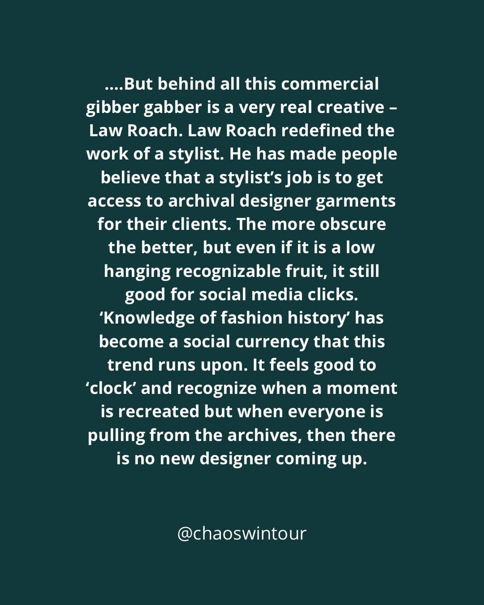 chaoswintour's tweet image. New post about how Law Roach’s love for archival fashion has strangled creativity overall