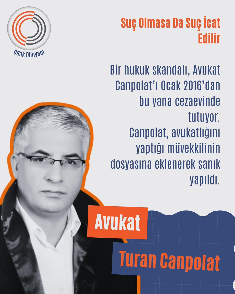 Suç Olmasa Da Suç İcat Edilir

Bir hukuk skandalı, Avukat Canpolat’ı Ocak 2016’dan bu yana cezaevinde tutuyor.
Canpolat, avukatlığını yaptığı müvekkilinin dosyasına eklenerek sanık yapıldı.

<a href="/MTanal/">Av.Mahmut TANAL</a> 

3MilyonKişiMi Terörist