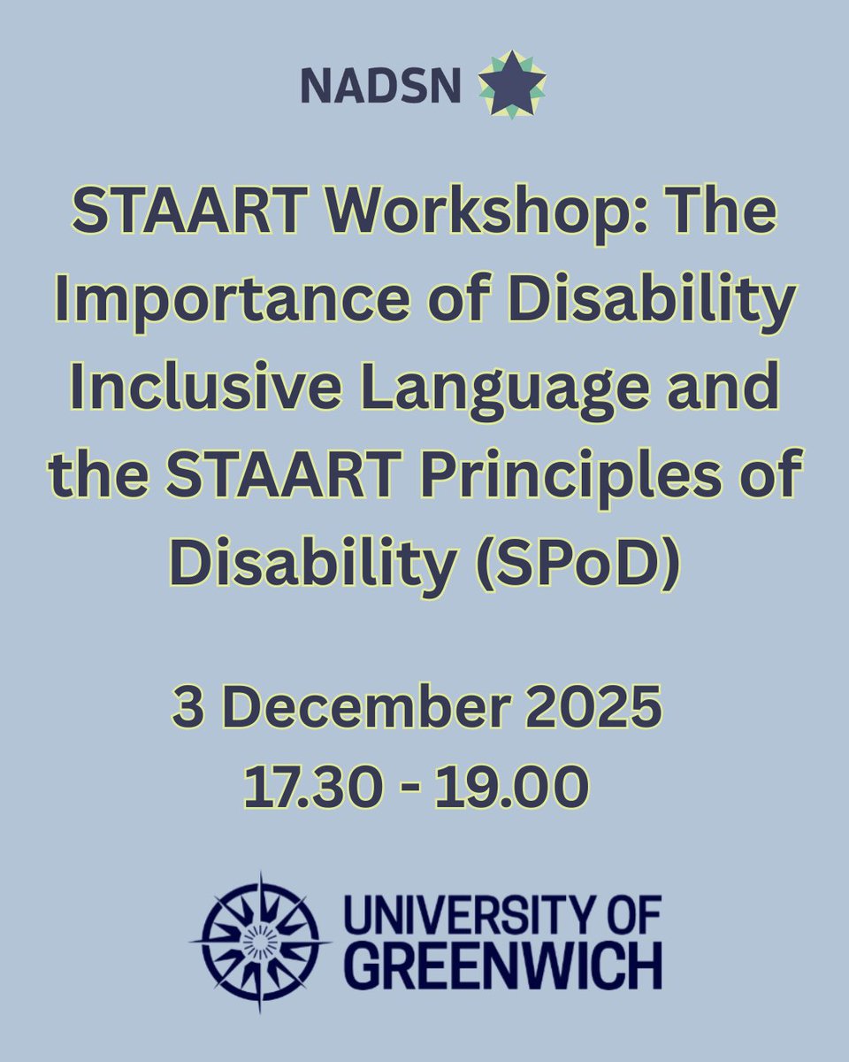 nadsn_uk's tweet image. For UN International Day for Disabled Persons, STAART is hosting a hybrid workshop on disability-inclusive language. Engage via Mentimeter &amp;amp; request bespoke slides.

🎟️ Free booking: app.onlinesurveys.jisc.ac.uk/s/greenwich/di…