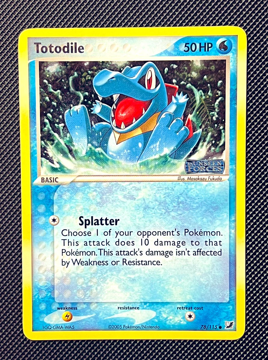 Day 23 of sharing a card from my stamped collection. 

Today’s card is the best starter from Legends Z-A, it’s the Totodile from Unseen Forces! 💧🐊