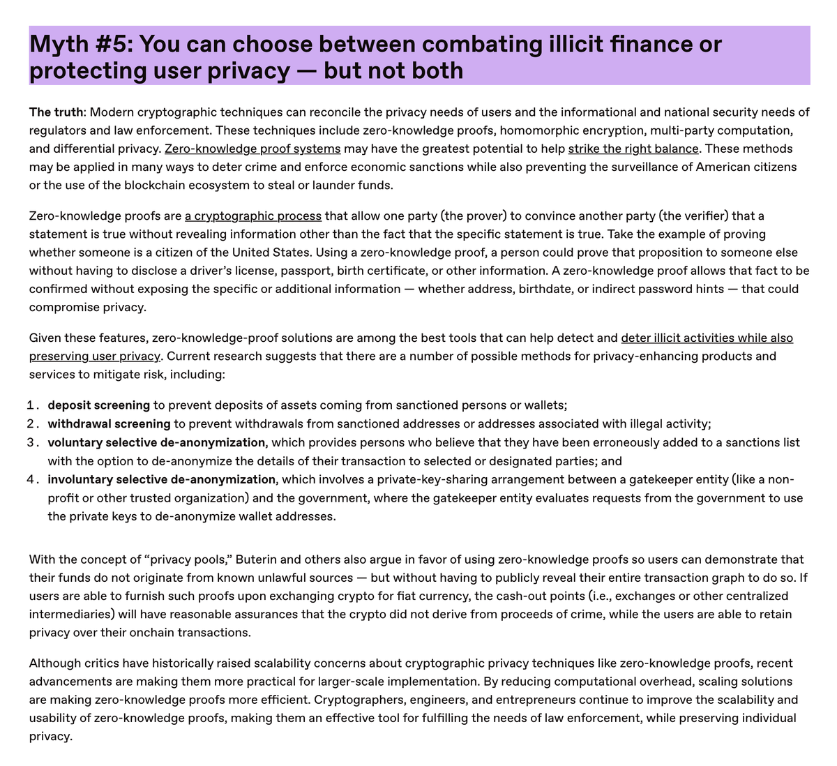 a16zcrypto's tweet image. Myth #5: You can choose between combating illicit finance or protecting user privacy — but not both