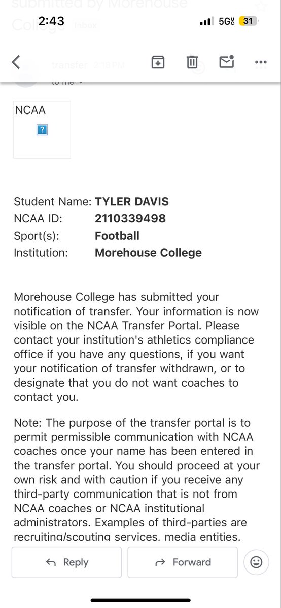 Officially in the Portal with 1 year of Eligibility Left!