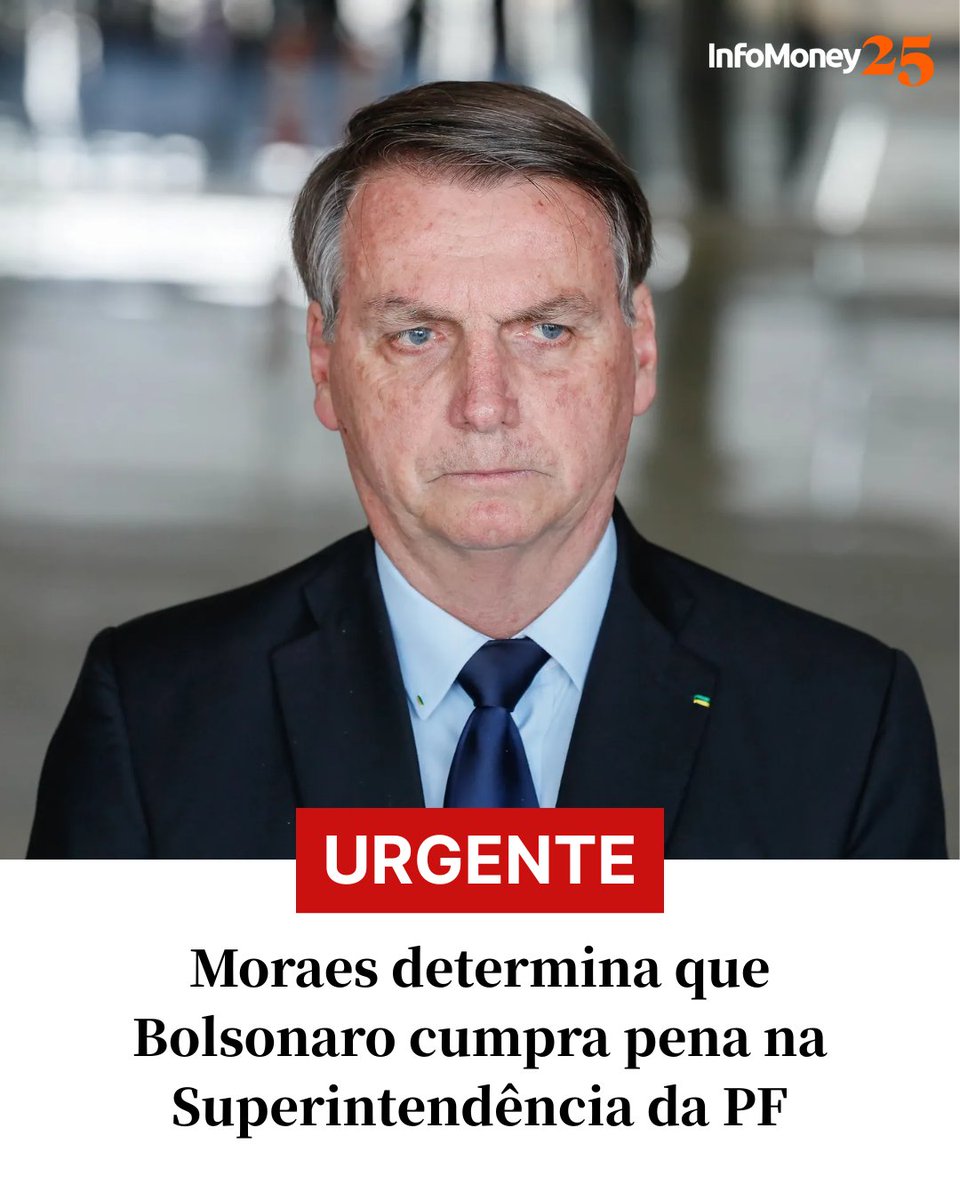 EX-PRESIDENTE CONDENADO A 27 ANOS DE PRISÃO

O ministro Alexandre de Moraes, do Supremo Tribunal Federal, decidiu nesta terça (25) converter a prisão preventiva de Jair Bolsonaro (PL) em prisão definitiva, iniciando a execução da pena de 27 anos e três meses imposta ao