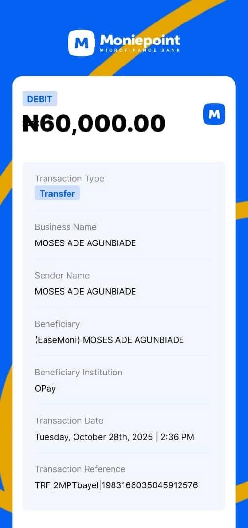 Deewon1na's tweet image. PUBLIC NOTICE – PLEASE HELP SHARE

I made a transfer on the 28/10/2025 from my Moniepoint account to my OPay account, and immediately the money was redirected to an account named Easemoni, a loan app that I never owe.

I contacted OPay customer support, but instead of helping,