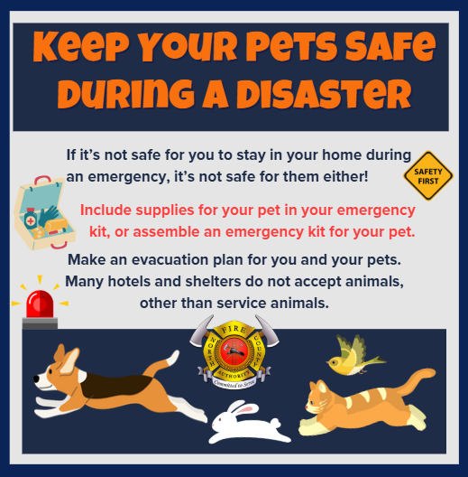 Keep them safe during disasters #petsafety. Visit northcountyfire.gov for more safety information.
