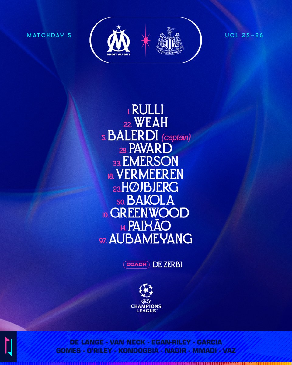 OM_Officiel's tweet image. 𝐒𝐓𝐀𝐑𝐓𝐈𝐍𝐆 𝐗𝐈 🤯
 
Le 𝗫𝗜 𝗱𝗲 𝗱𝗲́𝗽𝗮𝗿𝘁 aligné par 𝗥𝗼𝗯𝗲𝗿𝘁𝗼 𝗗𝗲 𝗭𝗲𝗿𝗯𝗶 🇮🇹 pour cette 5️⃣ème rencontre de @ChampionsLeague ! ⚔️ #OMNUFC