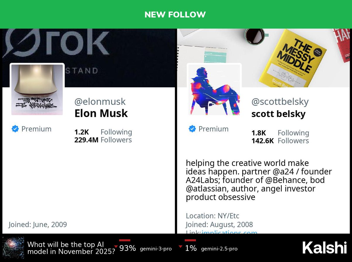 🆕 <a href="/elonmusk/">Elon Musk</a> has started following <a href="/scottbelsky/">scott belsky</a>
