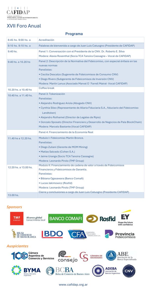 BCBAar's tweet image. XVII Foro Anual de CAFIDAP! 
“FIDEICOMISOS HOY: tokenización y simplificación”, una mirada renovada sobre el presente y futuro del sector.   
📅 Jueves 27 de noviembre – 9:00 hs  
📷 Más información e inscripciones: info@cafidap.org.ar
@CAFIDAP_News