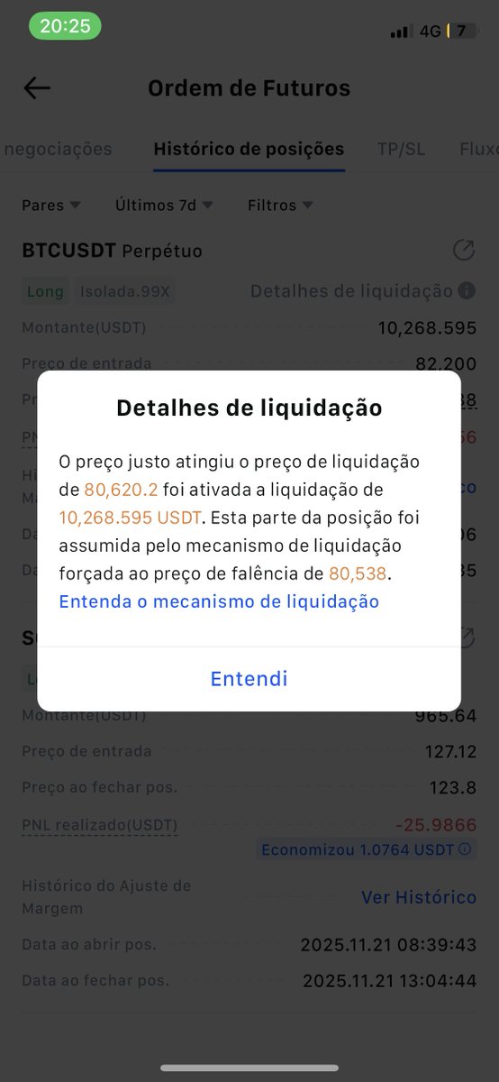 Pig_Wif's tweet image. 1/3 @MEXC_Official @MEXC_Portugal @cz_binance SHOCKING MEXC BUG: 
Liquidated my BTCUSDT LONG 99× on 21 Nov 2025.
Trigger: 80,620 USDT (hit) 
MEXC&apos;s bankruptcy price: 80.538 USDT 
Real lowest on MEXC&apos;s: 80.595 USDT → 
Prints attached. #MEXC #UnfairLiquidation