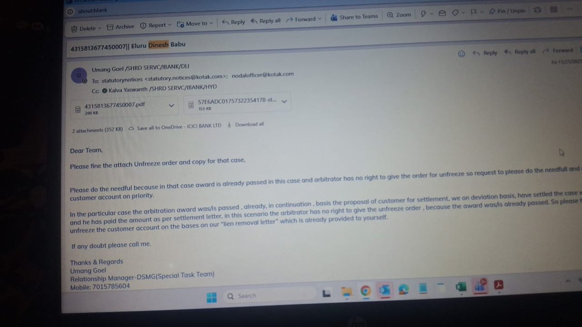 dineshdrk's tweet image. @udaykotak @KotakBankLtd @RBI hello,
im ELURU DINESH BABU messaging here because of poor coustmer service.even nodal officer is not responding to mails of ICICI who raised lien.i had NOC too.not even responding to @ICICIBank SAMA.
