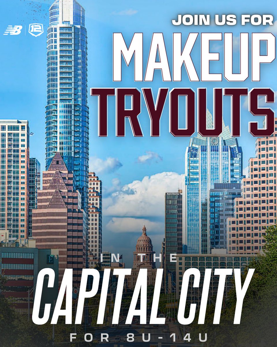 TwelveBaseball's tweet image. Capital City—let’s run it back! 💪

Makeup Youth Tryouts (8u–14u)

🕡 All ages 6:30–8:30pm
📅 Dec 1
📍 Westinghouse Sportsplex, Georgetown TX

#TwelveLife
#CapitalCityBranch