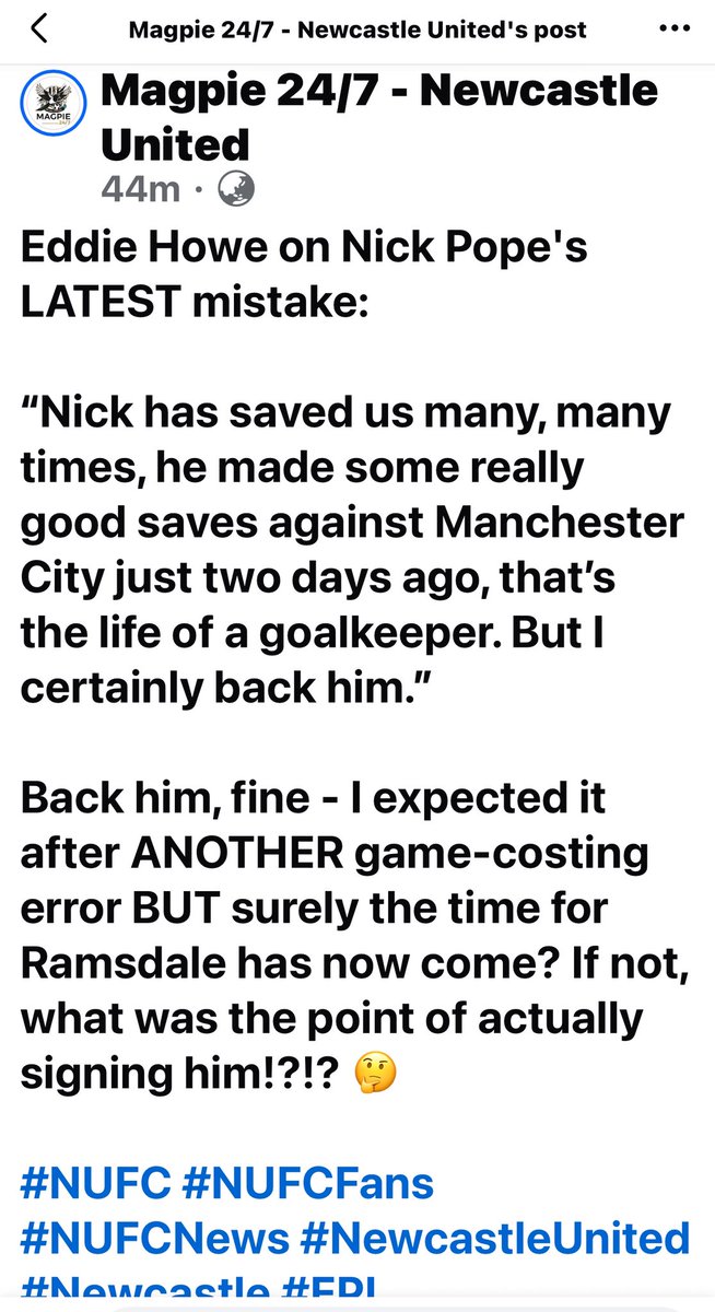 ToonRG's tweet photo. @jamiereuben if this is how Eddie thinks after we’ve seen this from Pope countless times then perhaps it’s time for a new mgr. @NUFC https://t.co/tK4FCMh7J8