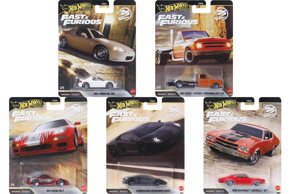 DiecastHype's tweet image. A new Hot Wheels Fast &amp;amp; Furious premium mix is on the way and this lineup is🔥 Which one are you hunting first?

🏎️ 1994 Honda Del Sol
🏎️ 1967 Chevy Custom C-10
🏎️ 1995 Mazda RX-7
🏎️ Lamborghini Aventador Coupé
🏎️ 1970 Chevrolet Chevelle SS

#HotWheels #FastAndFurious