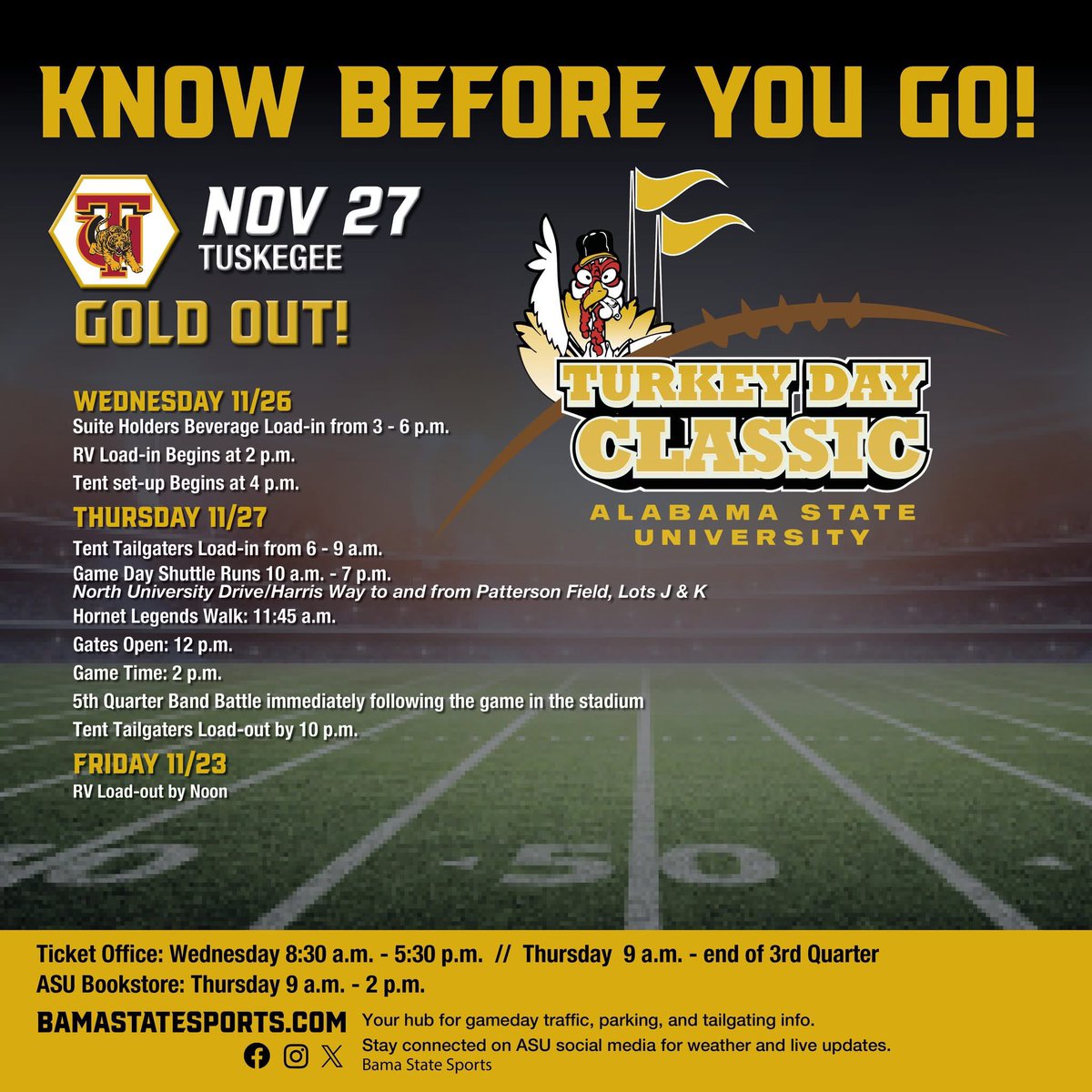 𝐊𝐧𝐨𝐰 𝐁𝐞𝐟𝐨𝐫𝐞 𝐘𝐨𝐮 𝐆𝐨! 🏈 The Turkey Day Classic is almost here: check out the full schedule and plan ahead! #MyASU