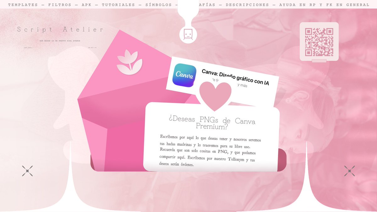 ScriptAtelierRs's tweet image. ㅤૢ་⠀⠀⠀♡ ໊⠀⠀⠀︐ㅤ 𝚂𝚌𝚛𝚒𝚙𝚝 𝙰𝚝𝚎𝚕𝚒𝚎𝚛. ⠀⠀⠀❀♡

¿Necesitas cositas de Canva que por cuestiones de la vida el premium no te permite tener? 

tellonym.me/ScriptAtelierRS

Puedes escribirnos en nuestro Tell y lo traeremos para libre uso. ♡ 

— Todos.