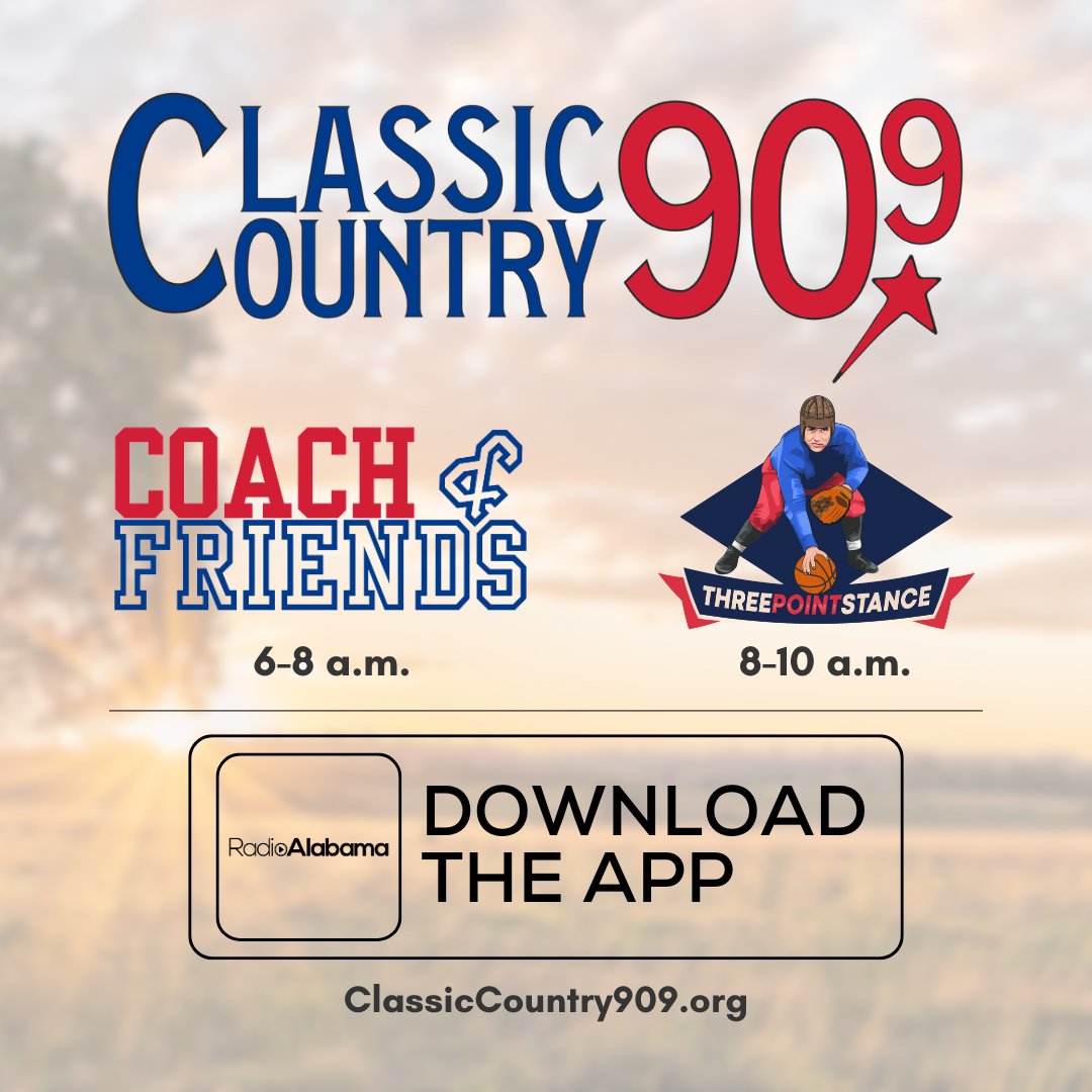 I will be visiting with Coach Kris and the gang at Classic County 90.9 tomorrow morning around 7 AM local time.  It's the Thanksgiving Extravaganza!  Listen anywhere on the Radio Alabama App!  Download it now!!