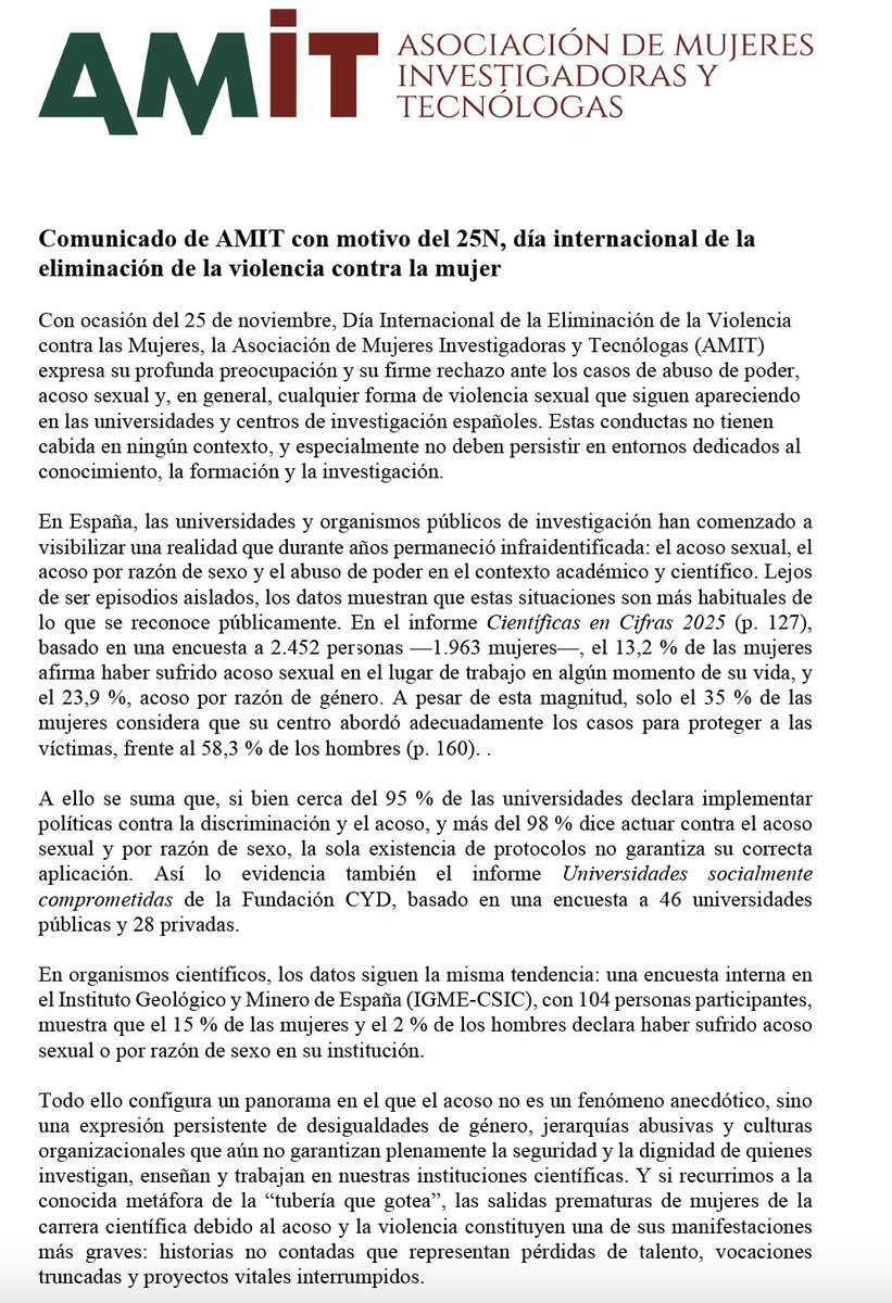 AMITCyL's tweet image. Comunicado de AMIT con motivo del 25N, día internacional de la eliminación de la violencia contra la mujer #25N