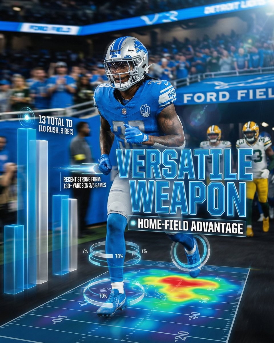 deepchampai's tweet image. 🏈 Jahmyr Gibbs NFL Spotlight
Jahmyr Gibbs is putting on a show for NFL against Green Bay Packers.
Jared Goff has commanded the Lions&apos; offense this season, unleashing an incredible 2769 passing yards and 23 touchdowns, demonstratin…
Full…
#NFL #DeepChampAI #JahmyrGibbs #DET #GB