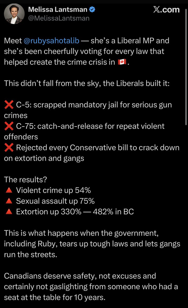 Meet <a href="/MelissaLantsman/">Melissa Lantsman</a> — she’s a Conservative MP who’s stuck in the past but CURRENTLY obstructing legislation to fix the problems she identifies.

❌ C-2: Blocking legislation law enforcement have asked her for.
❌ C-14: Refuses to pass Bail and Sentencing reform by the New Year.
