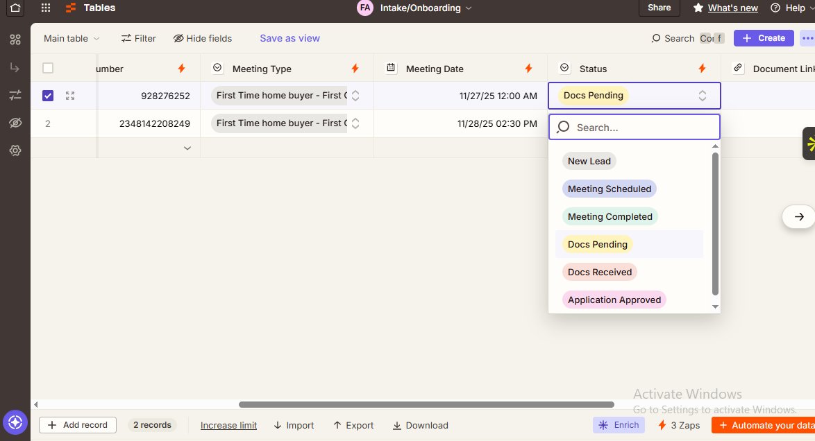 ClickUpWithAda's tweet image. Just automated a full real estate lead workflow using Zapier 
 When someone books a consultation → Zapier creates the record + marks it as Meeting Scheduled
After the meeting, → Client changes the status to Meeting Completed
 Zap waits 30 mins → Sends a follow-up email