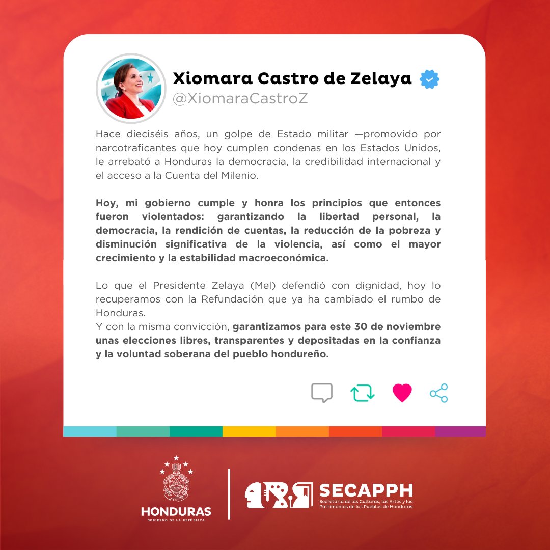 SECAPPH's tweet image. #SECAPPHInforma La Presidenta Xiomara Castro (@xiomaracastroz) se pronunció a través de su cuenta de X tras la noticia histórica: Honduras es nuevamente elegible para la Cuenta del Desafío del Milenio (MCC) después de 16 años. 🇭🇳
​La Mandataria destacó que su Gobierno ha cumplido…