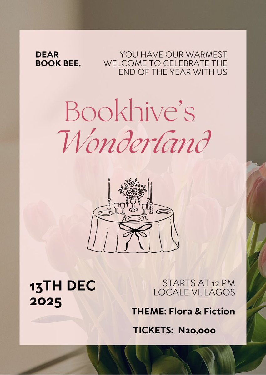If you love books, community, and lively conversations, this one’s for you!
My BookClub has planned a fun End-Of-Year Event and you’re guaranteed a wonderful time! 🥹💗🌸
Register today to reserve your spot.
🔗Ticket Link: 
tix.africa/bookhivewonder…
