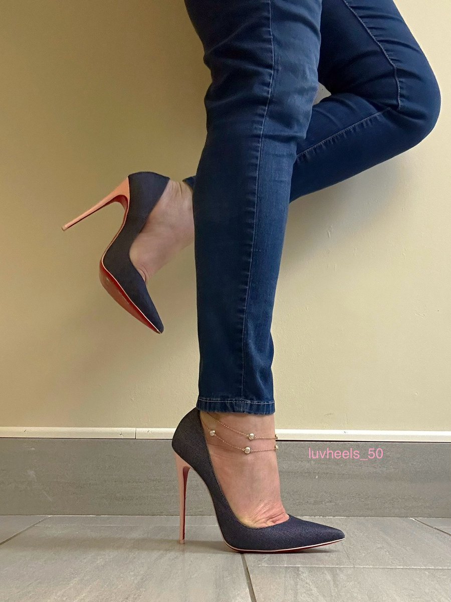 high heels jeans and louboutins