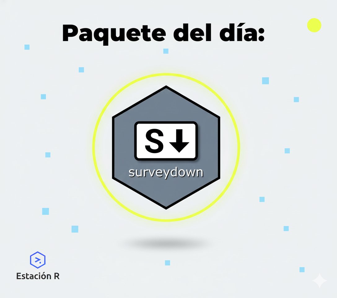 📋 [TIP de R] ¿Creás encuestas para tu investigación y querés control total sobre tus datos?

{surveydown} v1.0 ya está disponible: encuestas programables con markdown, Quarto y Shiny.

📦 Este paquete te permite diseñar encuestas completas usando solo texto plano (markdown +
