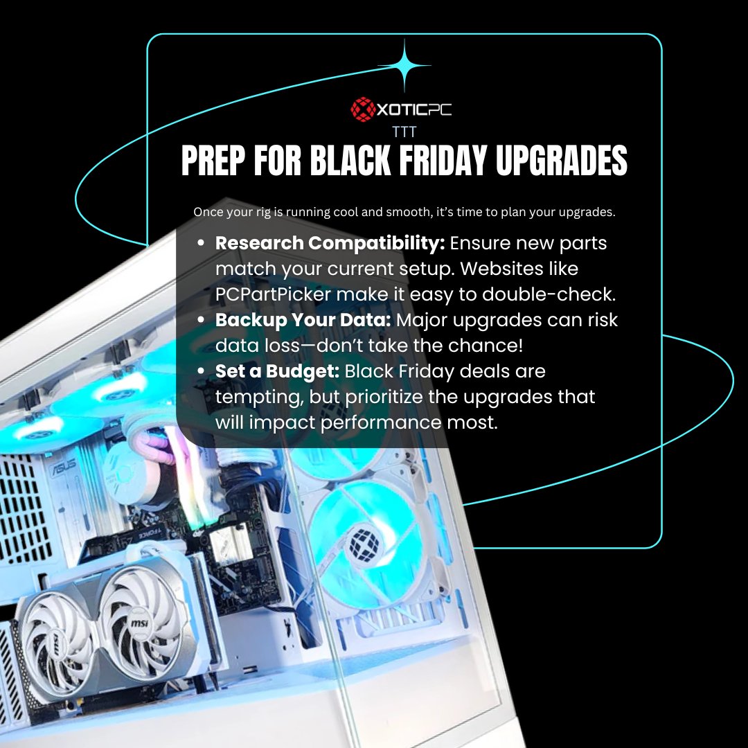 XoticPC's tweet image. 💡🌀 Want your dream rig to perform at its peak? 👾 Keep your drivers updated and ensure your airflow setup is optimized before snagging those Black Friday upgrades. Cooler PC, better performance. bit.ly/3LYf9CI

#TechTuesday #GamingTech