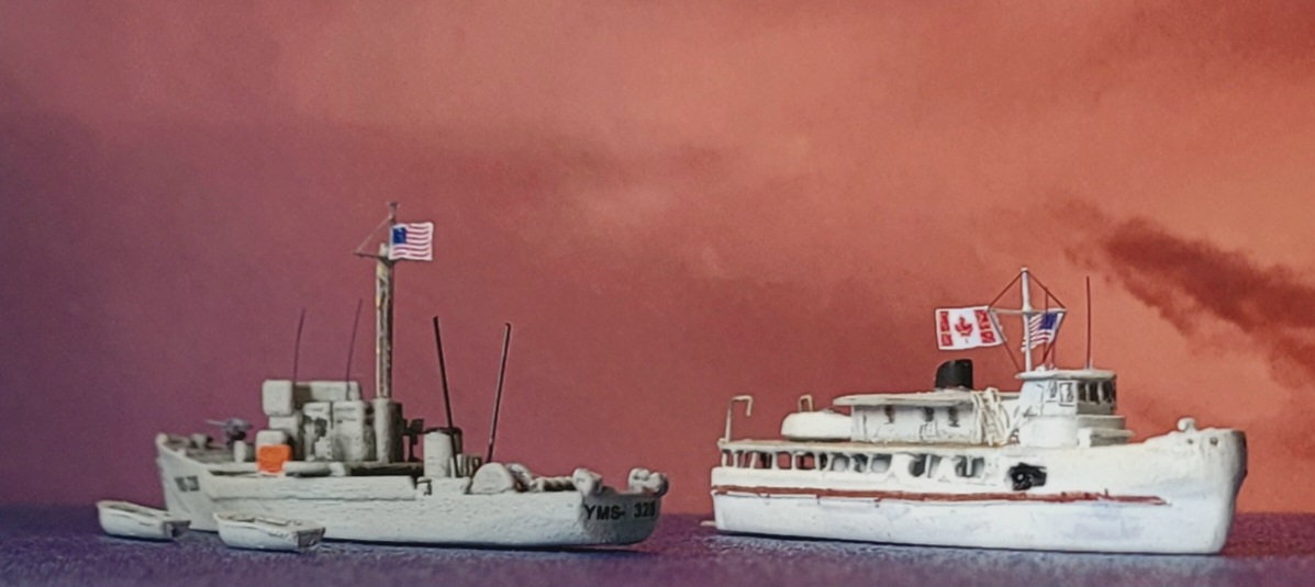 #JFFForSimon
1/700 scale (LPP) resin SS Wild Goose, John Wayne's yacht,  YMS-328 and 45' dive boats.
