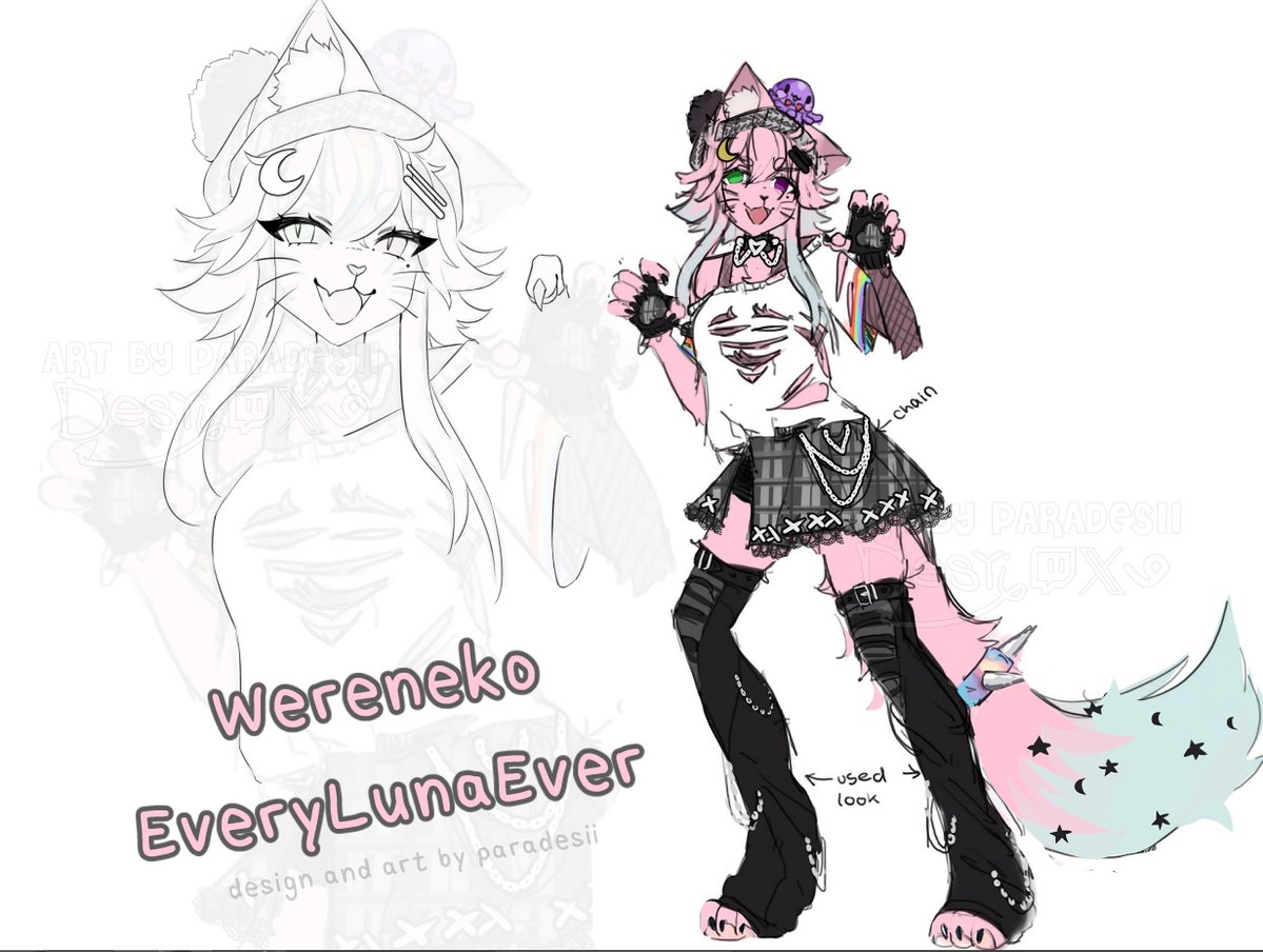 paradesii_'s tweet image. I have the pleasure of bringing the Wereneko design of @everylunaever to life! 

I just finished the outfit sketch and it&apos;s colors so it is time to tease a little hihi

Stay ready for the offcial Refsheet SOON 🩷