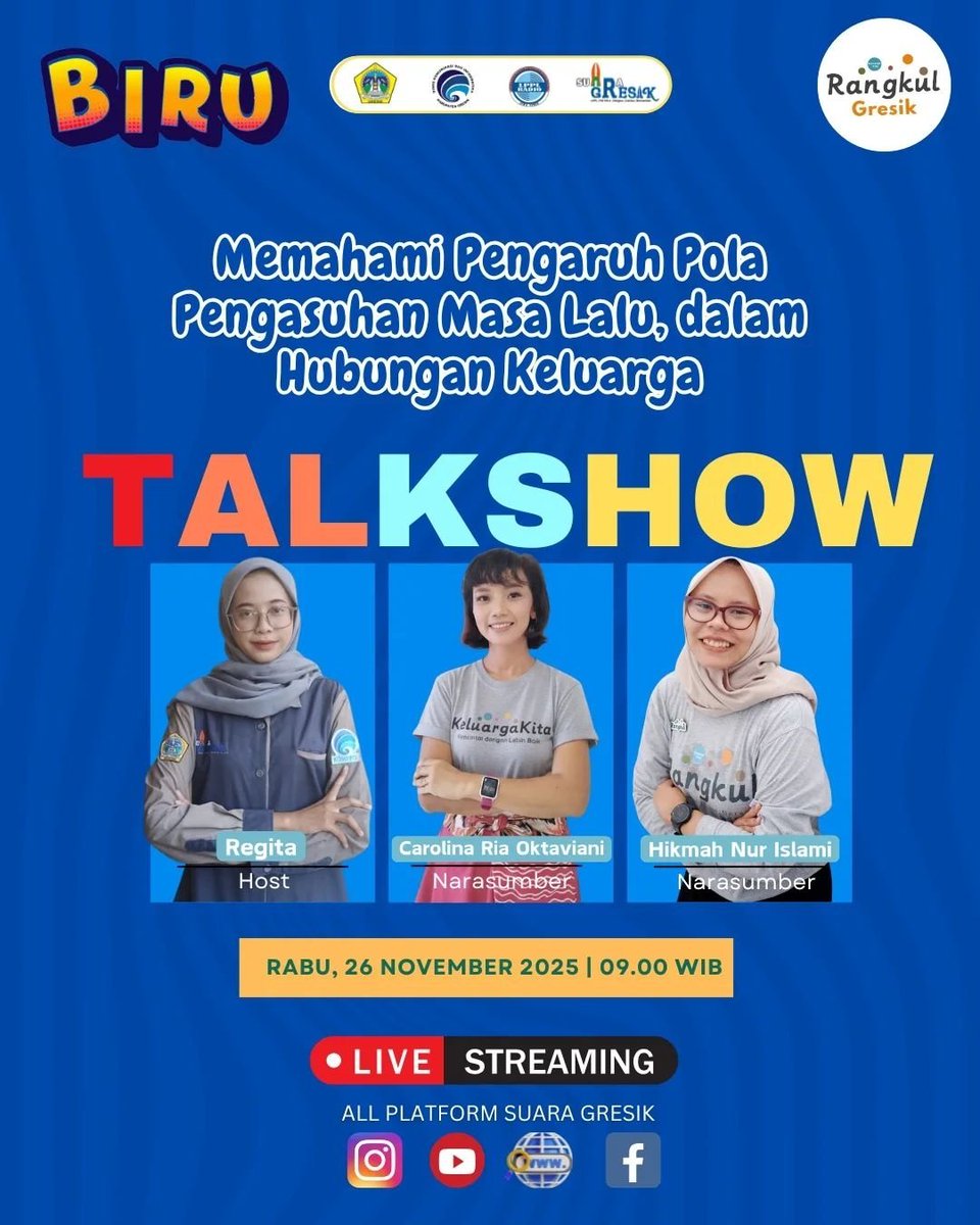 credOLIN's tweet photo. Bagaimana pola asuh masa lalu membentuk hubungan kita dengan keluarga hari ini? 

Simak TALKSHOW BIRU! Bareng @fmsuaragresik yuk:
📅 Rabu, 26 November 2025 ⏰ 09.00 WIB 

https://t.co/LmG5OwlpkC https://t.co/wYjAhaMqXv