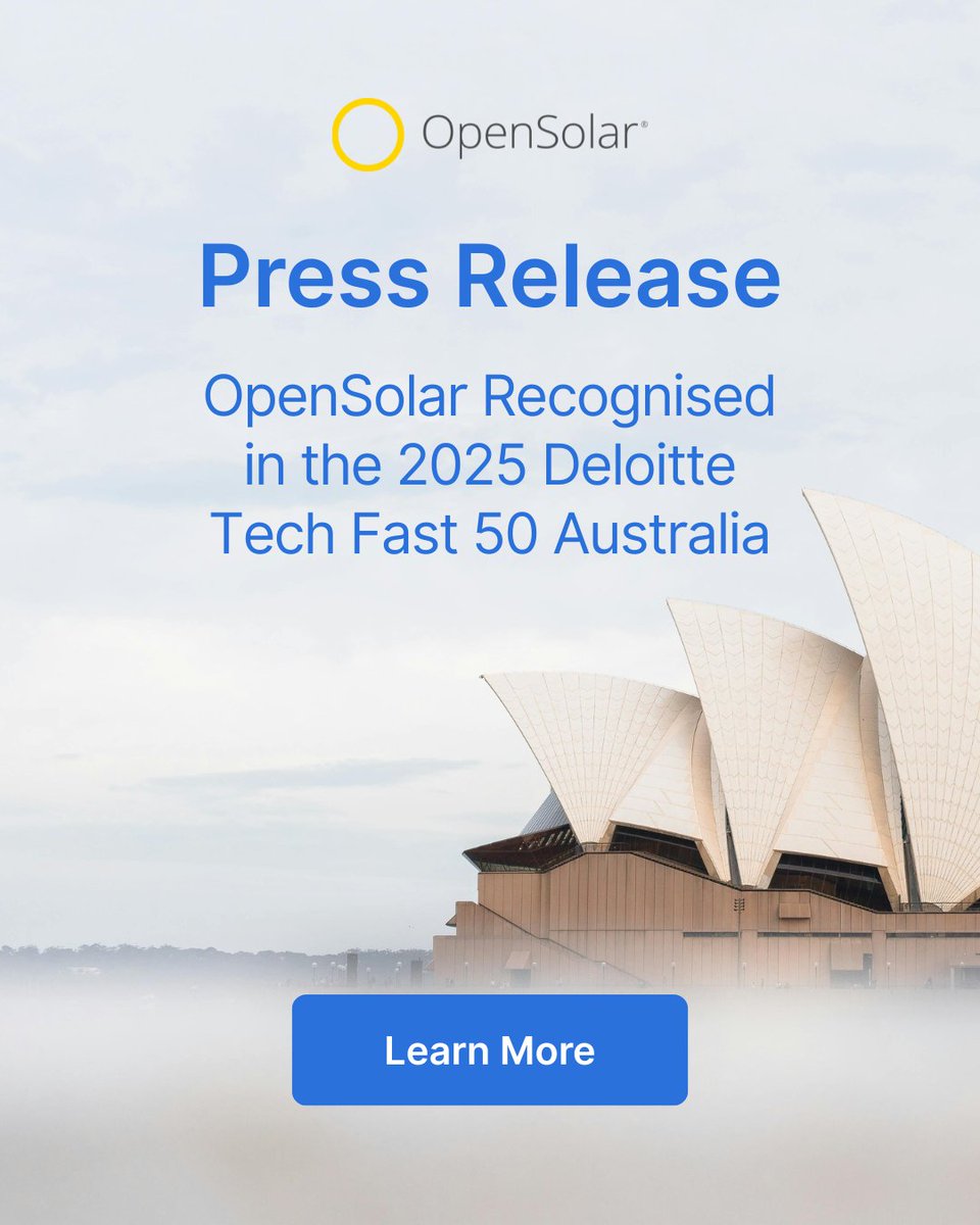 OpenSolar has been recognised in the 2025 <a href="/Deloitte/">Deloitte</a> Tech Fast 50 #Australia List 🇦🇺

A proud milestone for our team and the solar professionals who trust us to power their businesses. 

Read the press release: bit.ly/3XiHK89
 
#OpenSolar #Deloitte #TopTech50