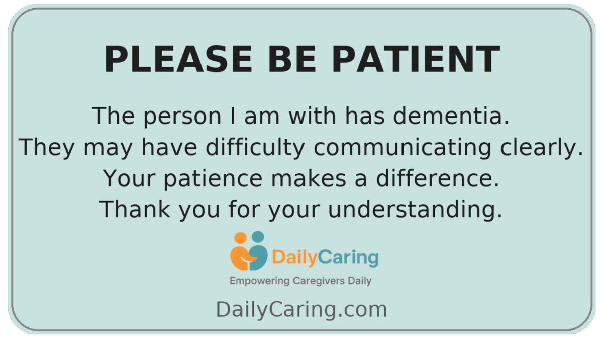 Here's a handy "dementia awareness card" that you can print out and hand to staff if/when you're dining out with somebody who has #dementia. Hand them out discreetly to staff upon arrival.

From DailyCaring.com
