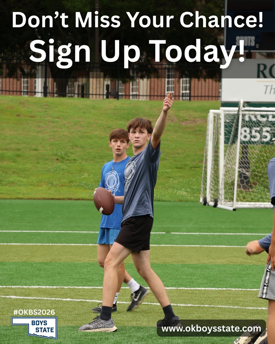 OKBoysState's tweet photo. Spaces are filling up faster than ever! Make sure to apply today to make sure your spot is secured! The Week That Shapes a Lifetime is calling all junior boys in high school in Oklahoma. Don't miss your only opportunity!  #OKBS2026 #aweekthatshapesalifetime #futureleaders https://t.co/NH8iNxWrJP