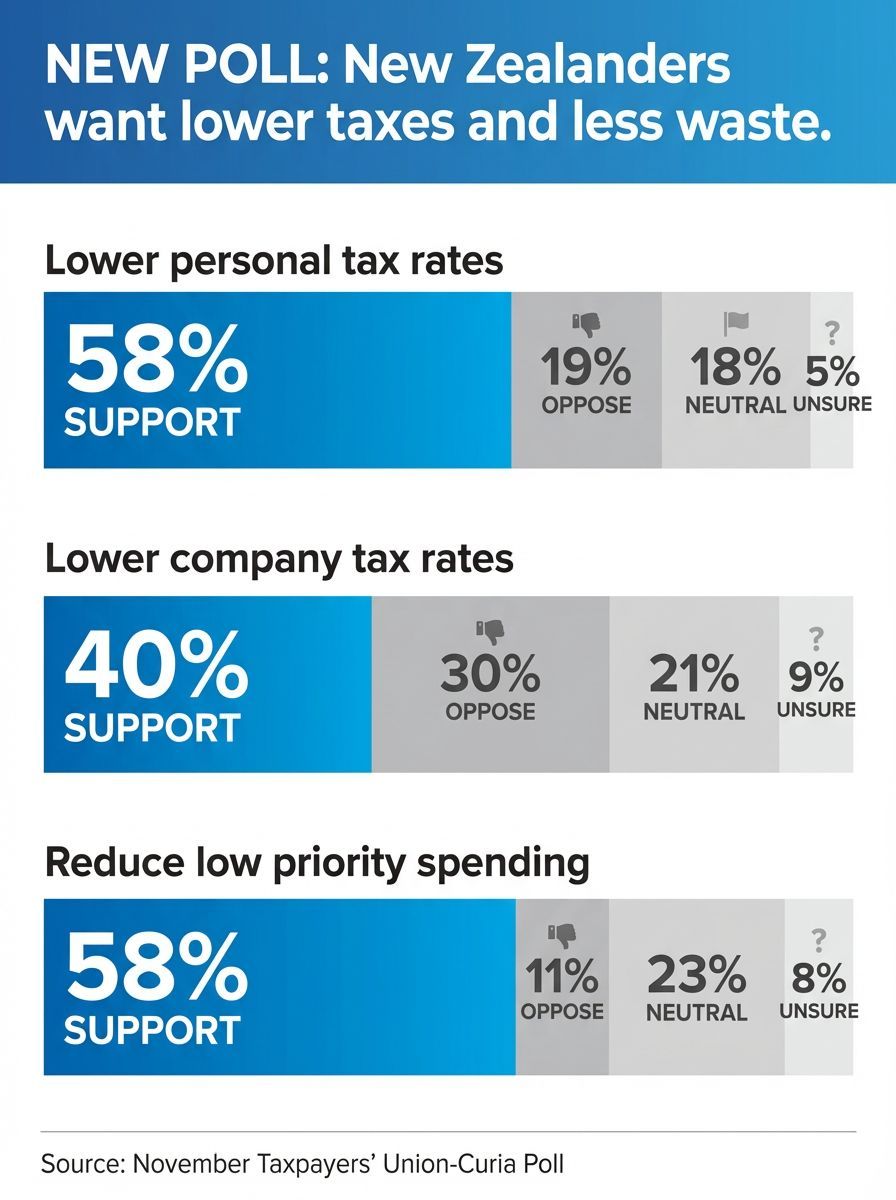 TaxpayersUnion's tweet image. 📢New Zealanders have spoken: stop wasting money and let people keep more of what they earn. ❗️
