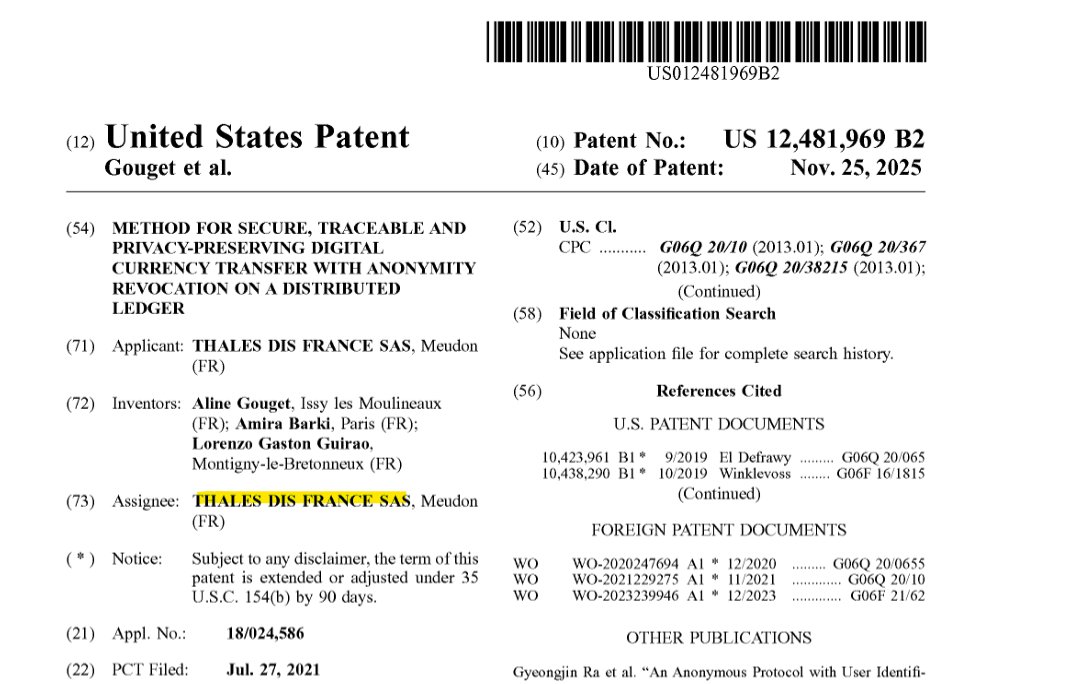 BaronofLoxley's tweet image. #Algorand Huge Defence Contractor @thalesgroup  receives US Patent Grant for &quot;Method for Secure, Traceable and Privacy-Preserving Digital Currency Transfer with Anonymity Revocation on a Distributed Ledger&quot;.

The Patent refers to three ledgers only. Bitcoin, Ethereum and…