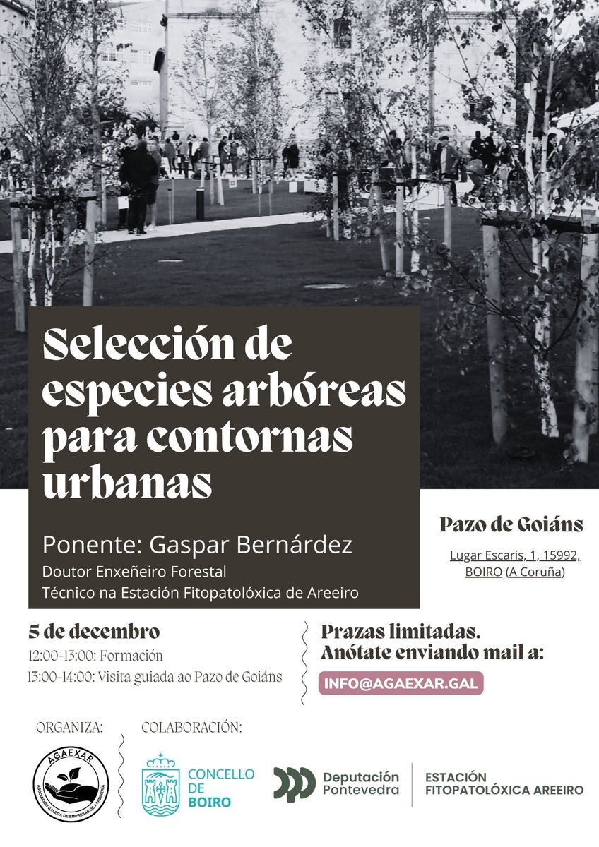 AGAEXAR ORGANIZA UNA JORNADA SOBRE LA SELECCIÓN DE ESPECIES ARBÓREAS IDÓNEAS PARA ENTORNOS URBANOS EN BOIRO
Más info: agaexar.gal/agaexar-organi…
