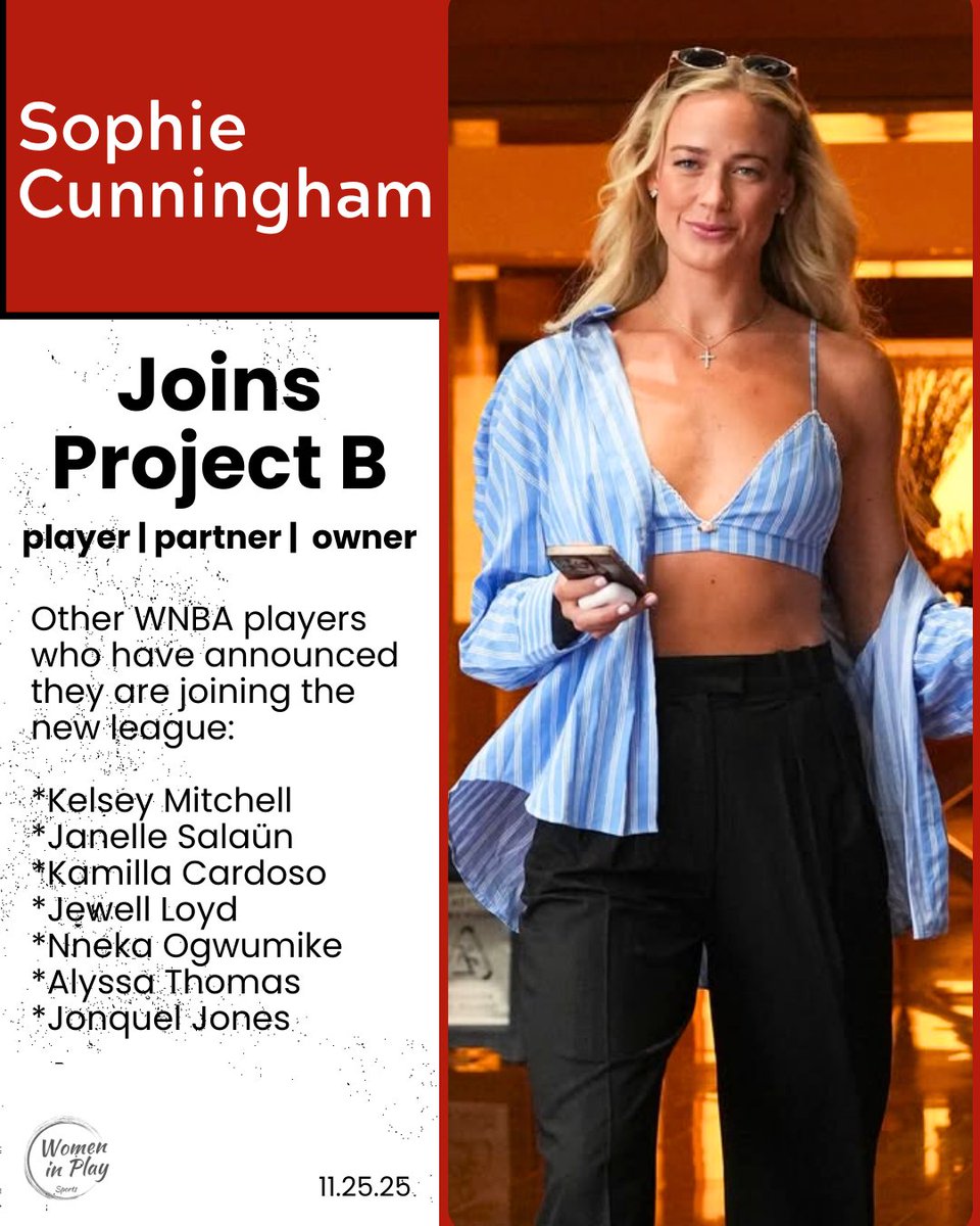 wmninplay's tweet image. #projectb
𝗦𝗼𝗽𝗵𝗶𝗲 𝗖𝘂𝗻𝗻𝗶𝗻𝗴𝗵𝗮𝗺 (𝗜𝗻𝗱𝗶𝗮𝗻𝗮 𝗙𝗲𝘃𝗲𝗿) 𝗵𝗮𝘀 𝗽𝘂𝗯𝗹𝗶𝗰𝗹𝘆 𝗮𝗻𝗻𝗼𝘂𝗻𝗰𝗲𝗱 𝗵𝗲𝗿 𝗱𝗲𝗰𝗶𝘀𝗶𝗼𝗻 𝘁𝗼 𝗷𝗼𝗶𝗻 𝗣𝗿𝗼𝗷𝗲𝗰𝘁 𝗕. She is among other WNBA players, including Kelsey Mitchell, Kamilla Cardoso, Janelle Salaün, Jewell Loyd,…
