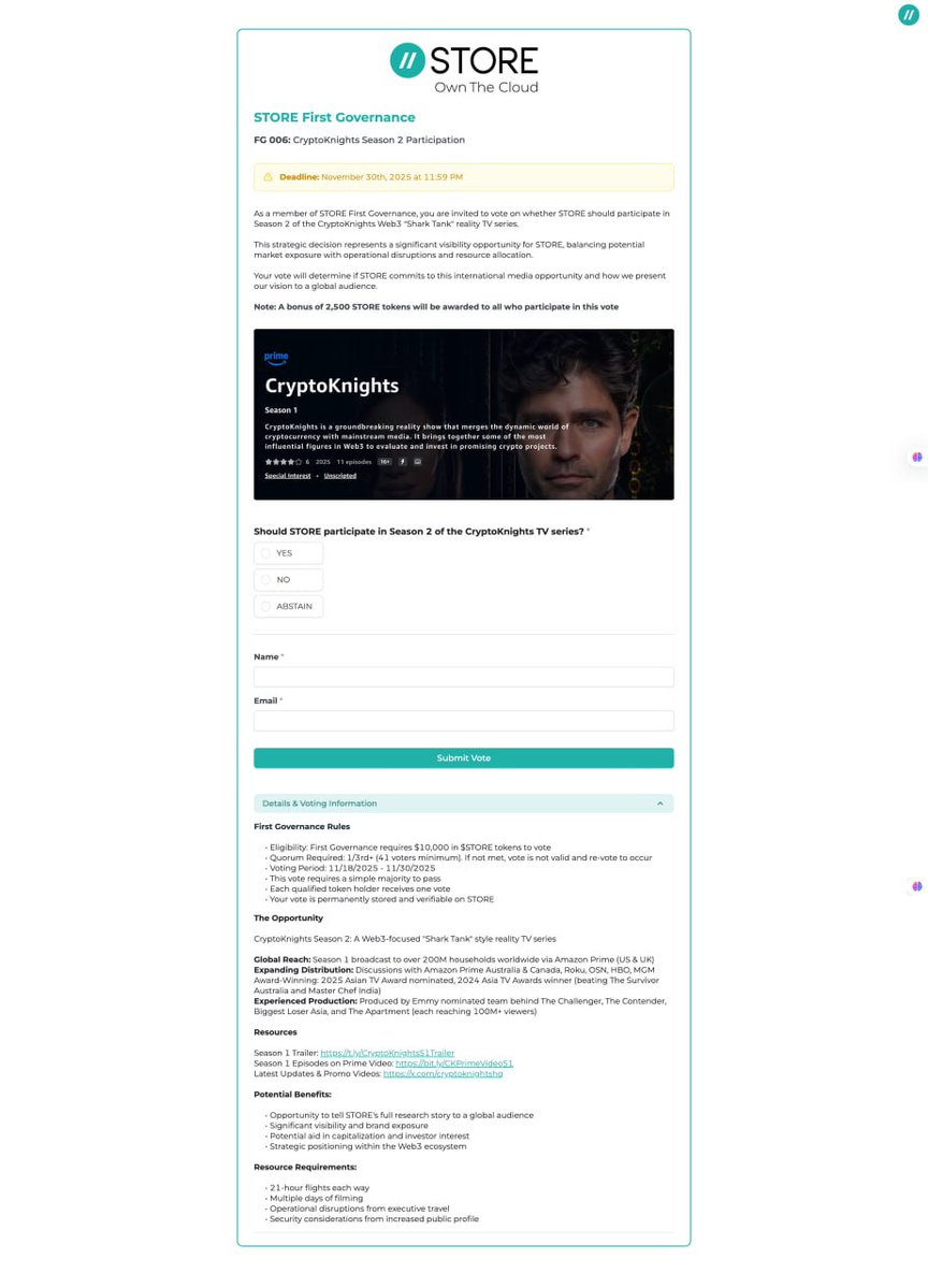 thestorecloud's tweet image. Update: We&apos;ve 80% completed with Autonomous Democracy. We&apos;ll sprint to finish this week with the aim of sending First Governance Ballot #6 (006) to our First Governors. If a quorum is reached, we&apos;ll take the position of FG and report to the show&apos;s producers. From there, we&apos;ll…