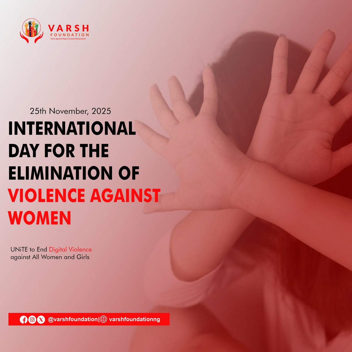 Every act of violence against a woman is a violation of humanity itself. At VARSH Foundation, we refuse to normalise silence, excuses or cultural barriers that protect abusers. 

Today, we refuse silence. We demand safety, dignity and accountability. #EndVAW #VARSHFoundation