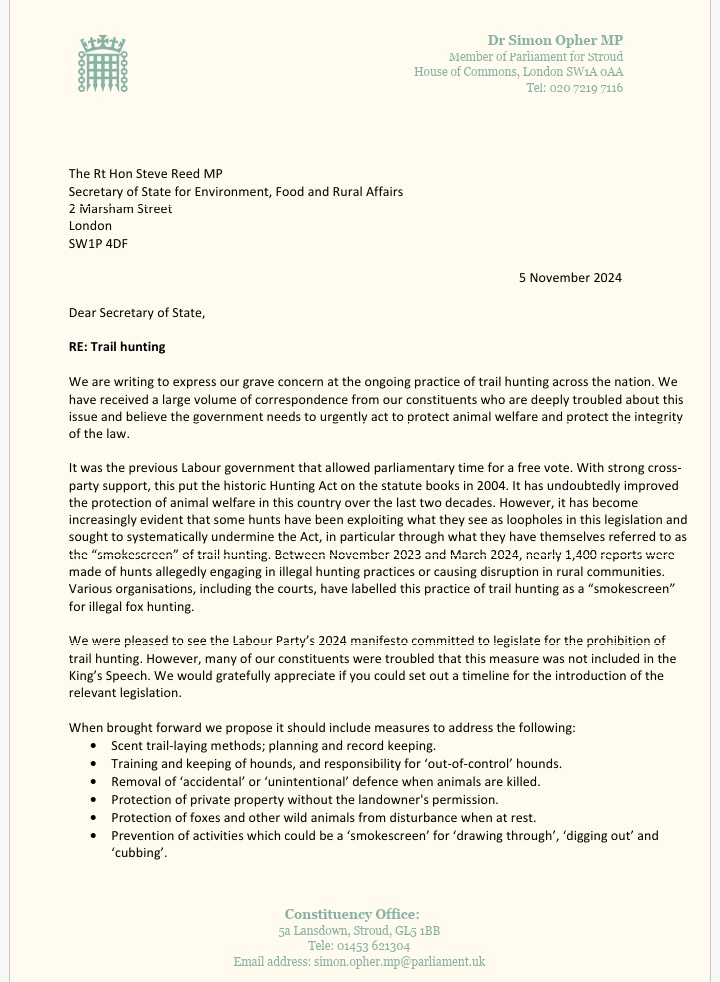 jolly_angelina's tweet image. Come on #Wales Let&apos;s follow Scotland&apos;s lead but ban 𝗔𝗟𝗟 #HuntingWithDogs  Last year the letter below was sent to Steve Reed 😡 Labour made many promises re wildlife welfare but, I believe have honoured none. Good to see @switherdenMP on the list @acdunbobbin @AnneatSaveMe