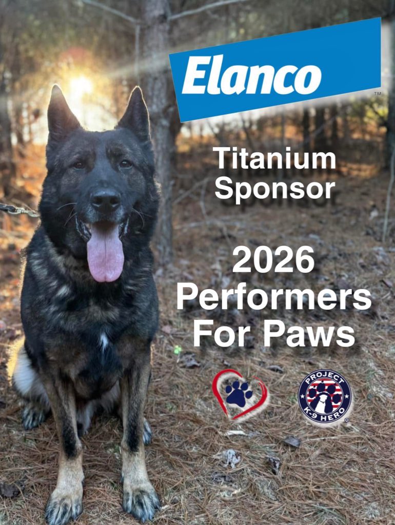 ProjectK9Hero's tweet image. 🎉Big News! Please join us in welcoming @elanco4pets as one of our Titanium Sponsor for Performers for Paws 2026! 🐾

Elanco’s global mission “Food and Companionship Enriching Life” perfectly aligns with ours.

Learn more or join the pack: projectk9hero.org/pages/events