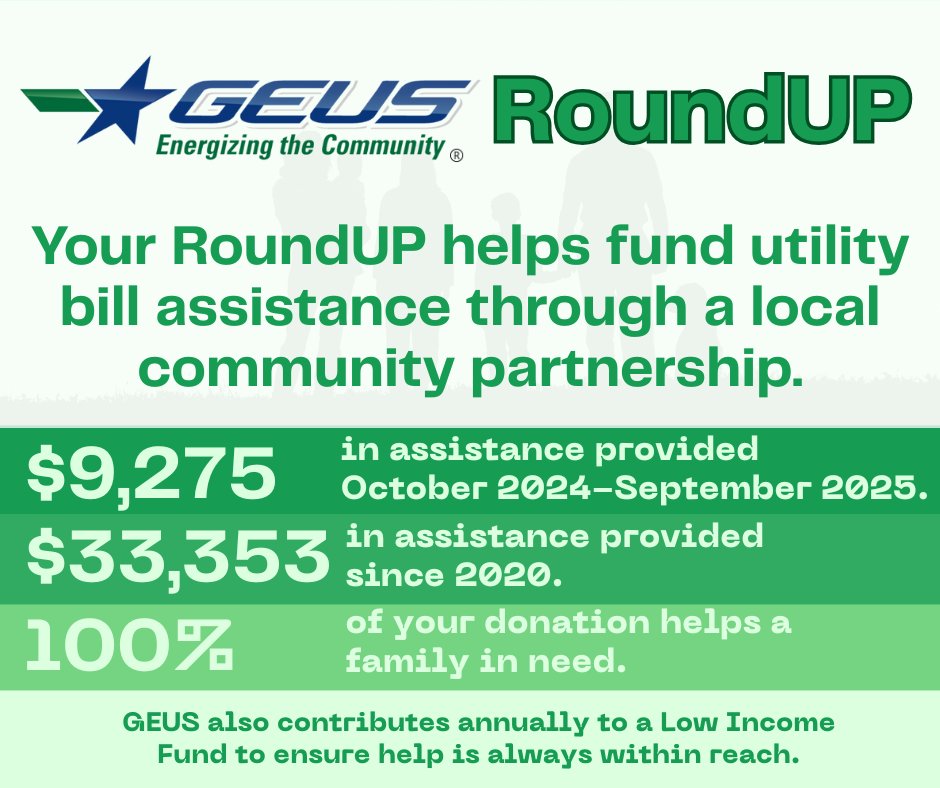 GEUSsocialmedia's tweet image. GEUS RoundUP is an innovative community focused program that helps local families in need. Every cent helps keep our community powered and connected.