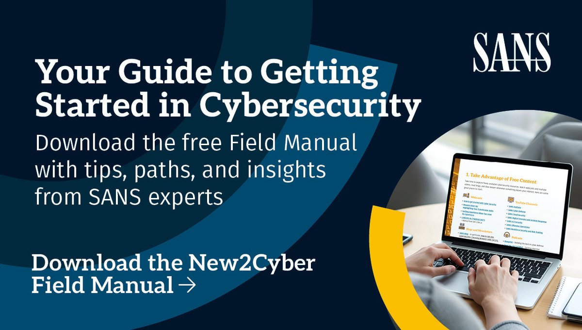 sans_isc's tweet image. Download the free New2Cyber Field Manual, your go-to guide packed with expert tips and resources for beginners. Empower your journey and join a community committed to growth and innovation!
my.sociabble.com/L9Mb8QjJTWNx #CyberSecurity #New2Cyber #LearnAndGrowGrow