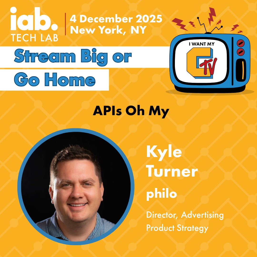 IABTechLab's tweet image. APIs Oh My! Join Kyle Turner from @philoTV as he unpacks how multiple APIs power programmatic CTV, both independently and together to elevate the whole ecosystem. Don’t miss this deep dive into building smarter, more connected ad experiences: okt.to/3kyFsM