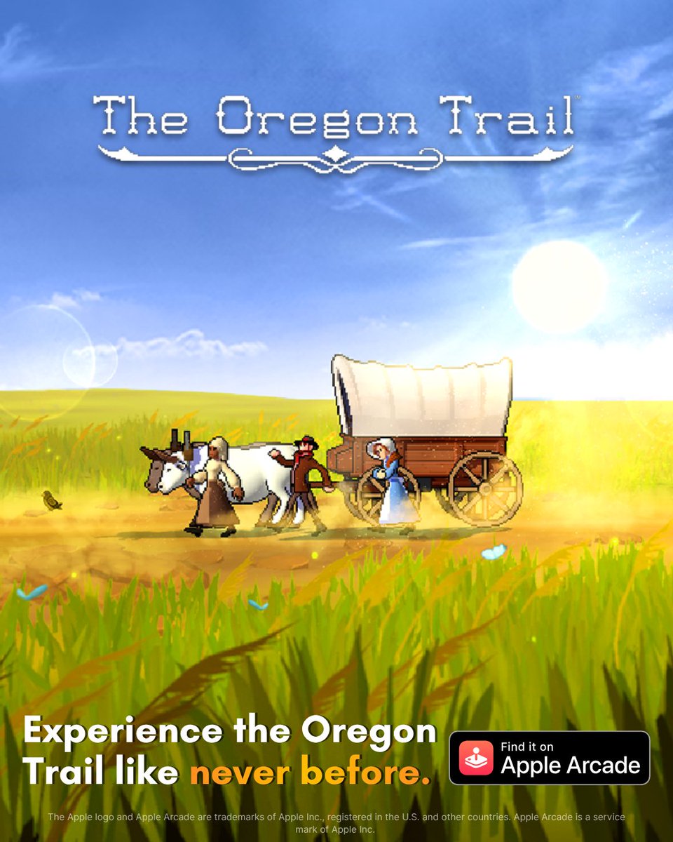 gameloft's tweet image. A legendary journey, now on Apple Arcade 🛤️

The Oregon Trail challenges you to lead your party through danger, history, and the unpredictable frontier, all in an immersive, ad-free experience.

🐂👉 Ready to make it to Oregon on #AppleArcade? apple.co/41zHsMy