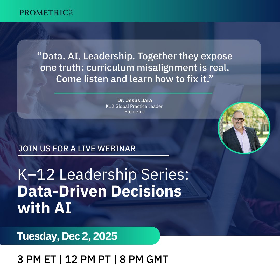 PrometricK12's tweet image. Prometric experts share how data + AI drives smarter instruction 📊 Don’t miss it. RSVP now:
brnw.ch/21wXOWl