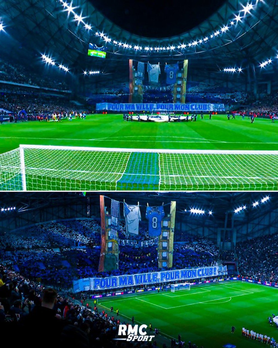 𝗣𝗢𝗨𝗥 𝗠𝗔 𝗩𝗜𝗟𝗟𝗘, 𝗣𝗢𝗨𝗥 𝗠𝗢𝗡 𝗖𝗟𝗨𝗕 🤩💙🤍

Le tifo du Vélodrome ce soir.

📸 <a href="/RMCsport/">RMC Sport</a>